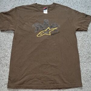 Vintage Y2K Alpinestars T Shirt 1990s Brown Men's L Vtg Motocross Grunge